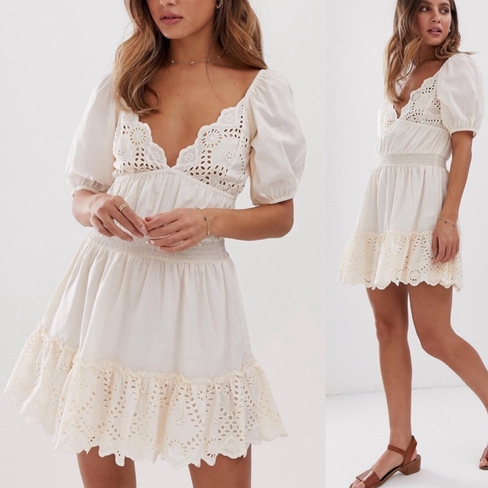 ASOS Broderie eyelet sweetheart neckline boho dress